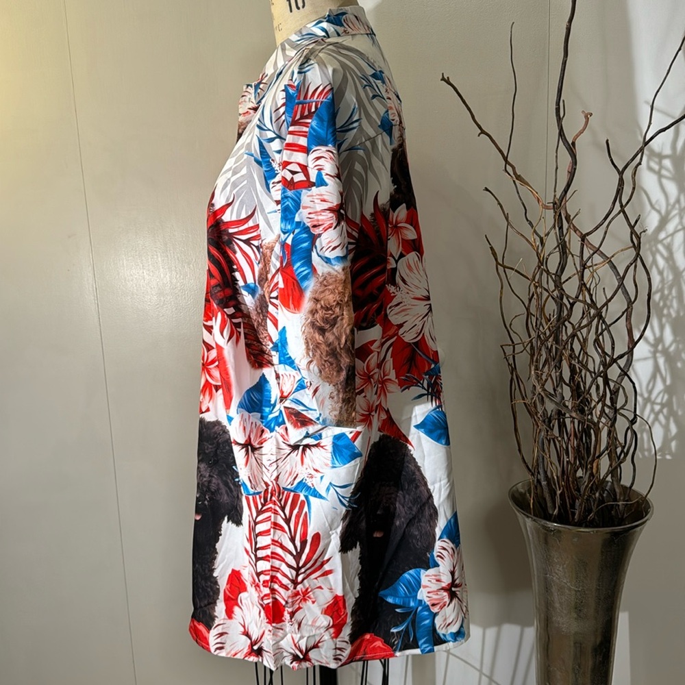 Tropical & Novelty Button Shirt with Chocolate Labtadoodle - Picture 3 of 5